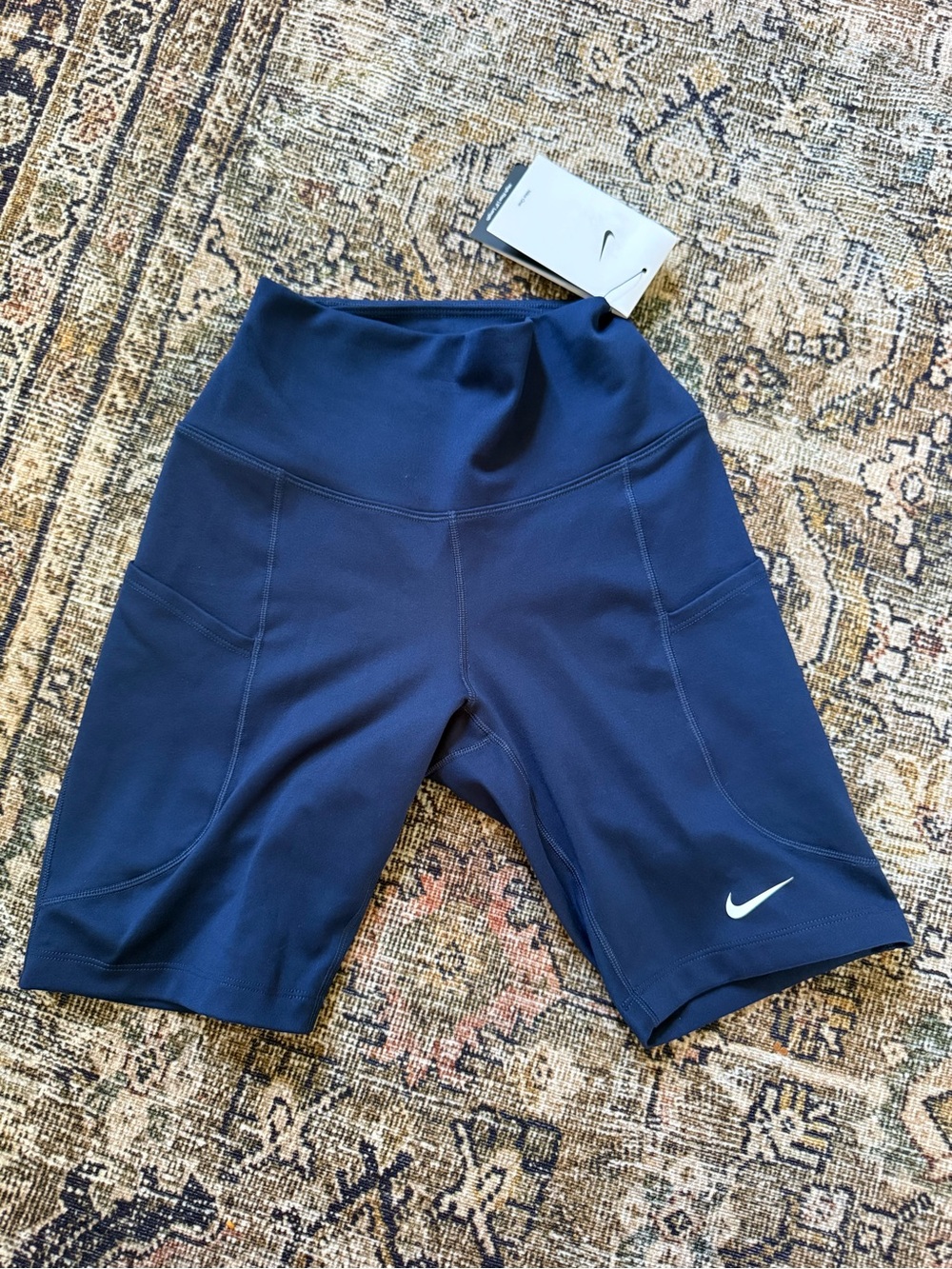 Nike Women’s Deep Navy Mid-Rise Bike Shorts with Swoosh